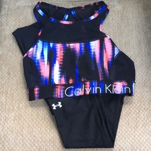 2 Pieces: Under Armour leggings/Calvin Klein Bra